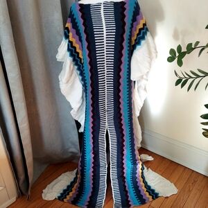 Colorful Striped Knit Sweater Poncho.